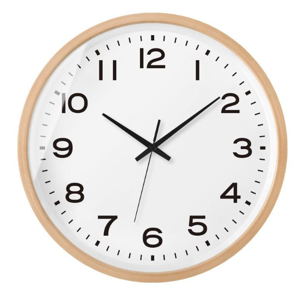 Light brown Scandinavian wooden wall clock with white face