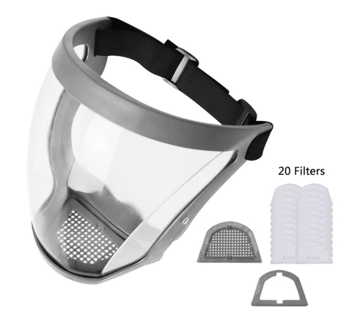 Grey multifunctional full-face protective mask with filter set