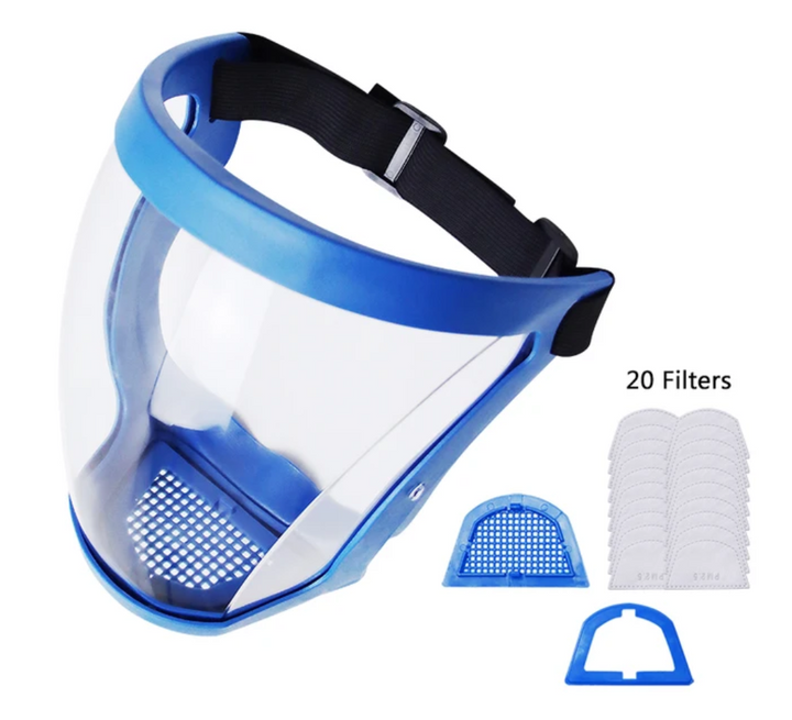 Unisex full face protective shield showing clear visor and adjustable headband