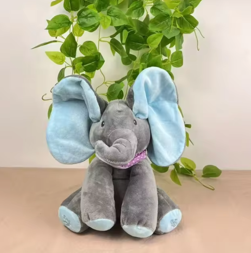 Interactive animated talking elephant plush toy for babies in gray