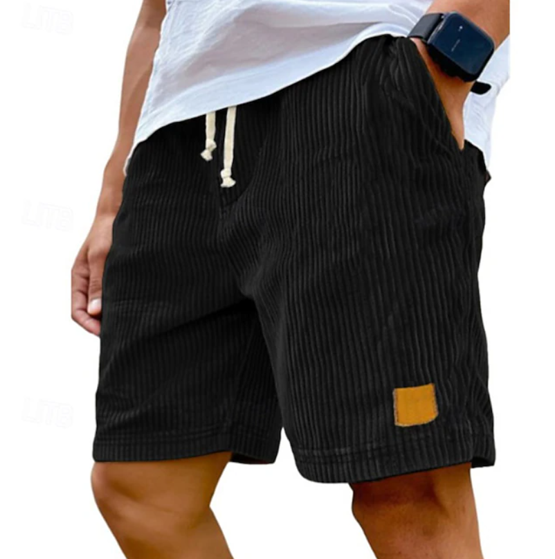 Men's black textured summer shorts featuring casual styling