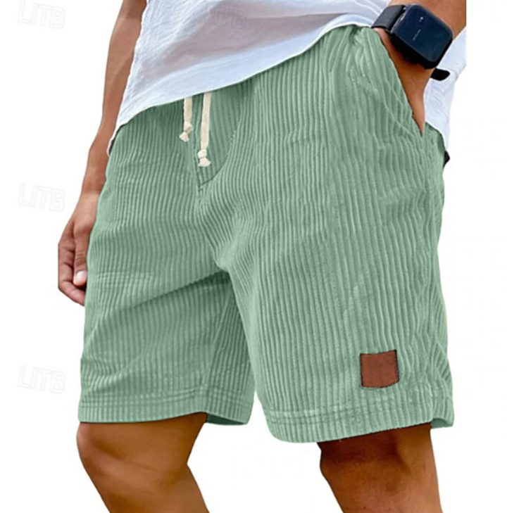 Back view of casual mens summer shorts showing waistband and pockets