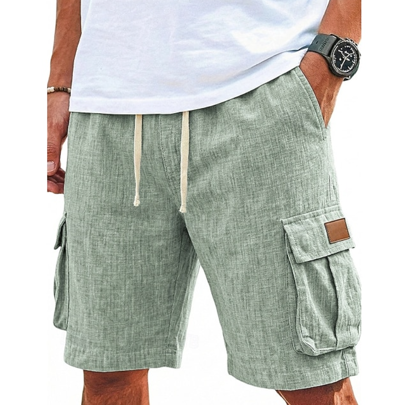 Light green casual cargo shorts for men with deep pockets