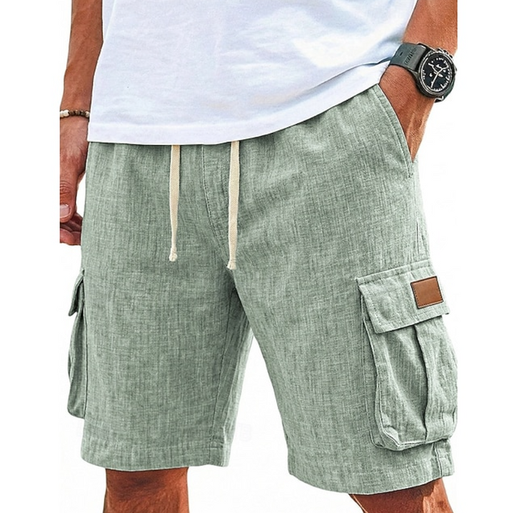 Light green casual cargo shorts for men with deep pockets