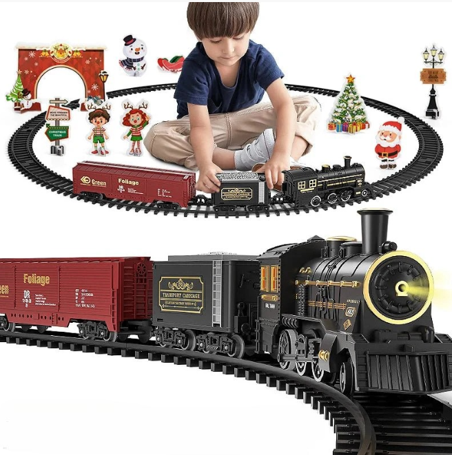 Complete electric train set toy displayed as a family gift idea