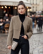 Theadora | Women’s Cropped Tweed Gold Button Blazer