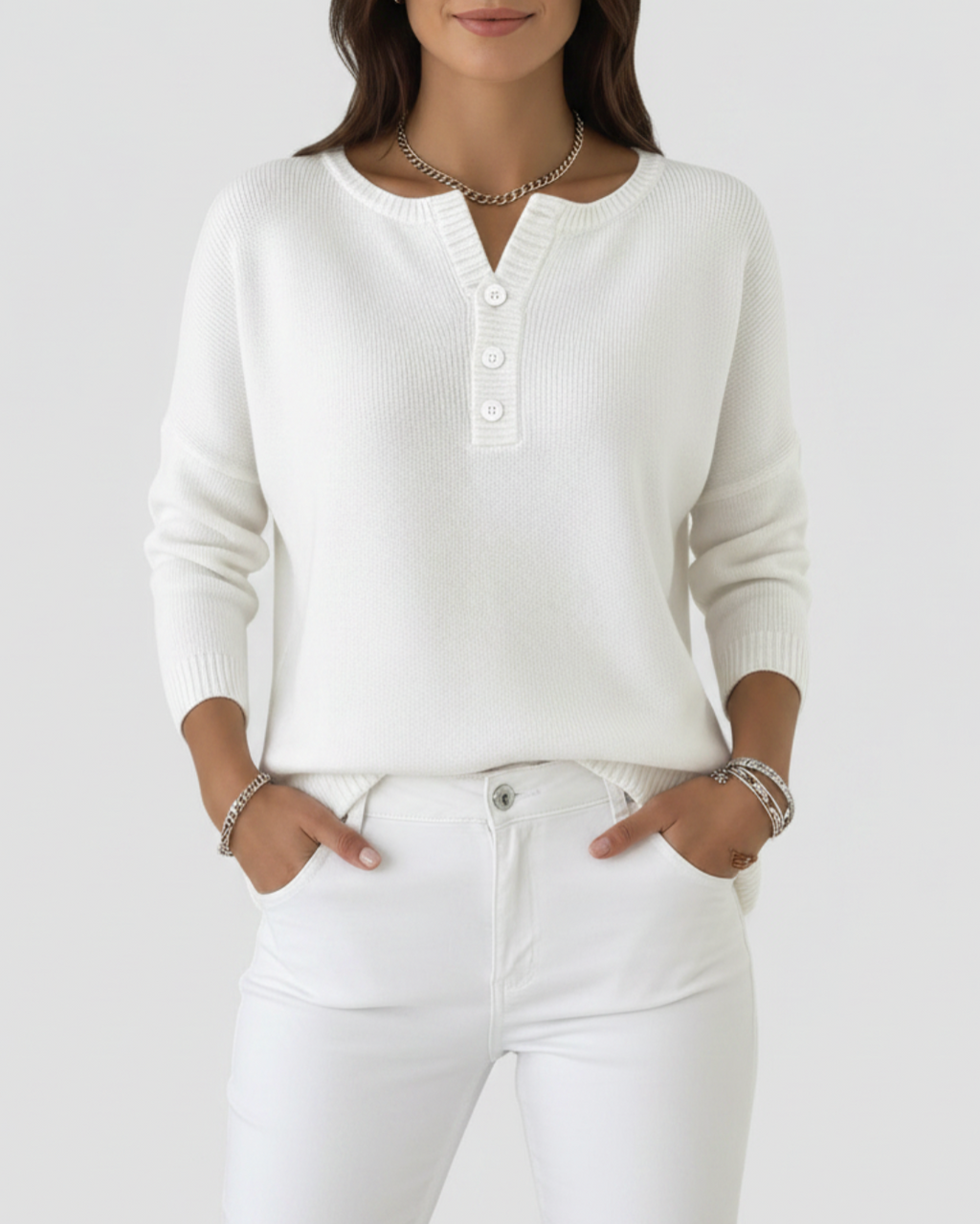 Tinsleigh | Women’s Long Sleeve Henley Knit Sweater