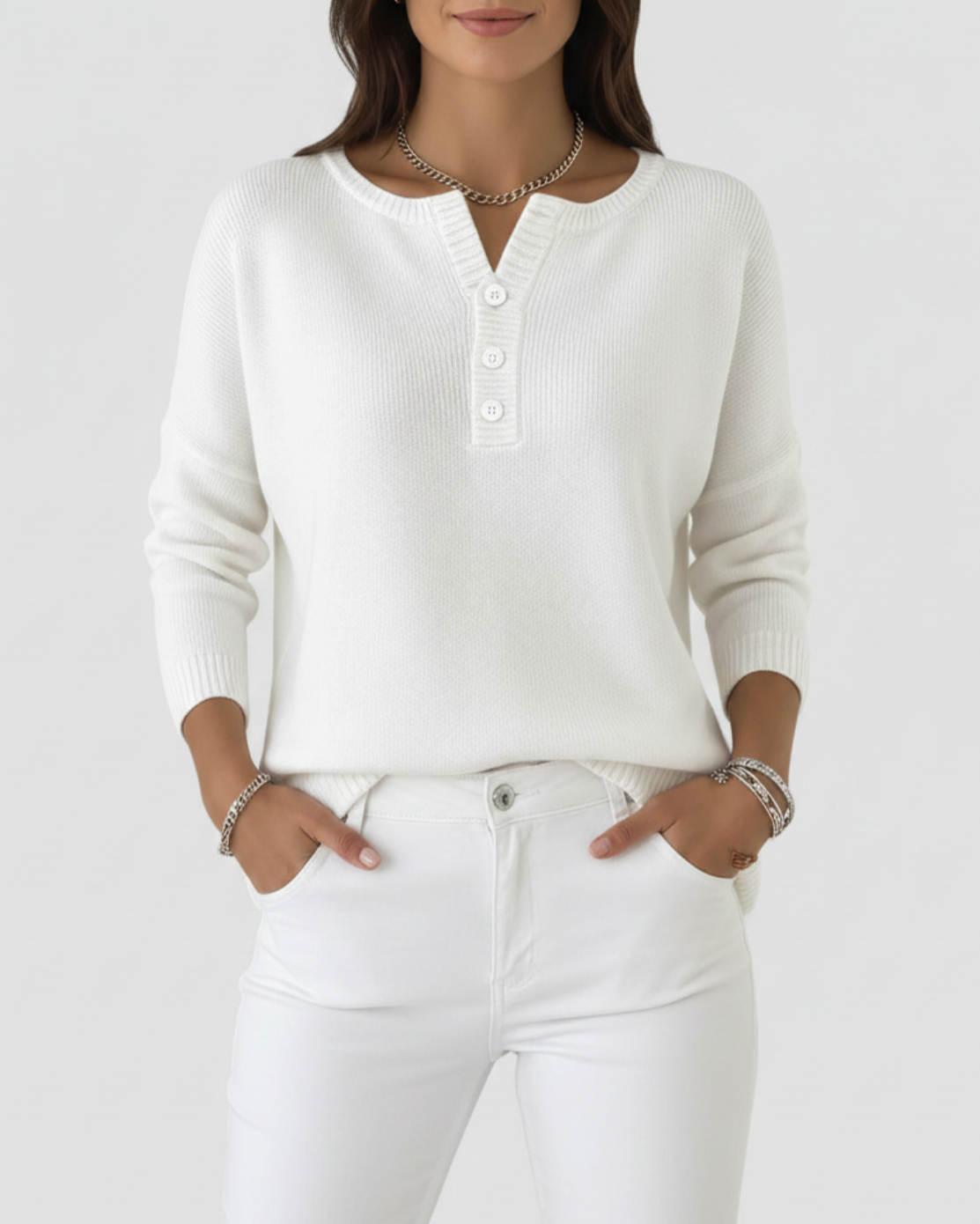 Tinsleigh | Women’s Long Sleeve Henley Knit Sweater