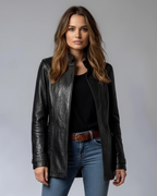 Jolene | Women’s Tailored Zip Front Faux Leather Jacket