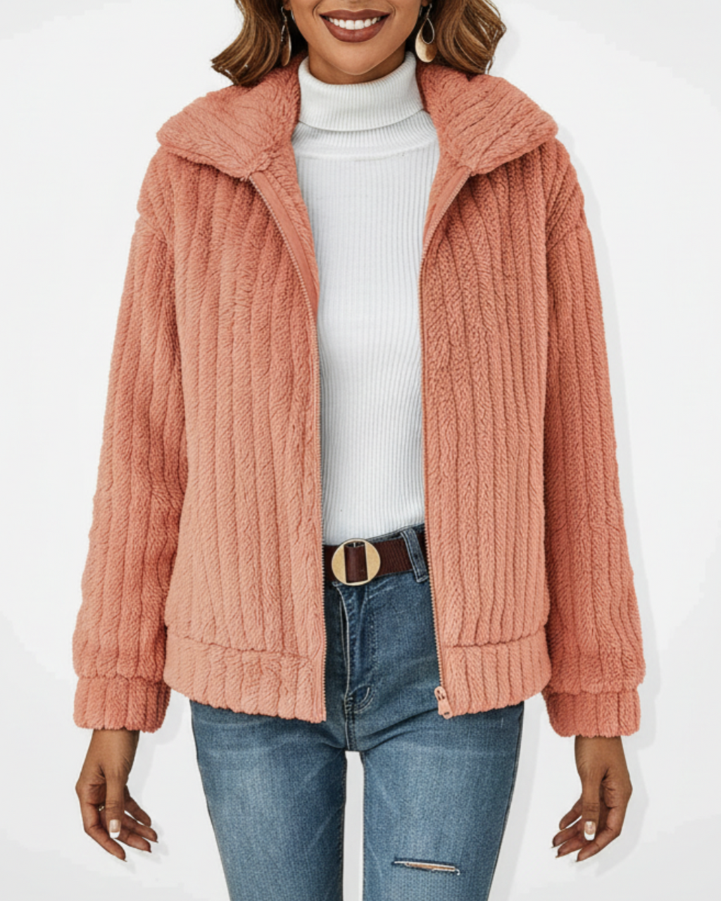 Jodi | Women’s Fluffy Zip Front Cardigan