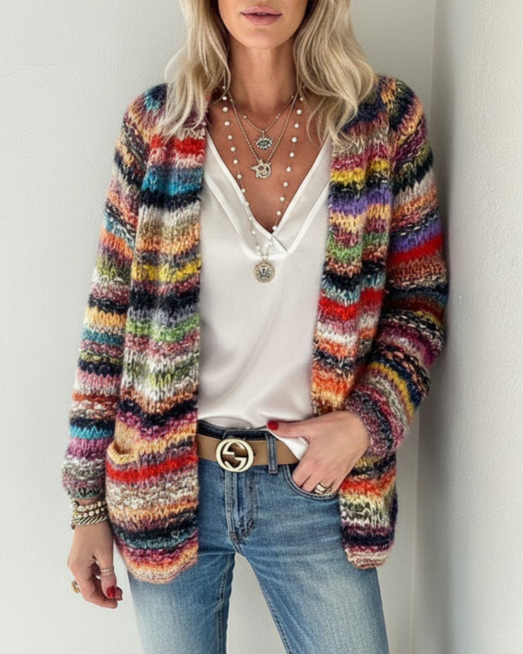 Cersei | Women’s Multicolor Open Front Striped Cardigan