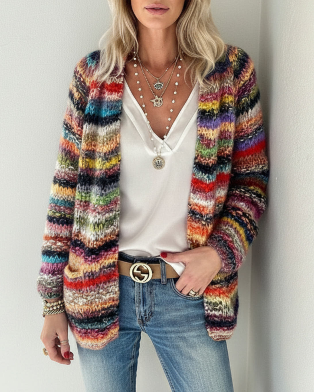 Cersei | Women’s Multicolor Open Front Striped Cardigan