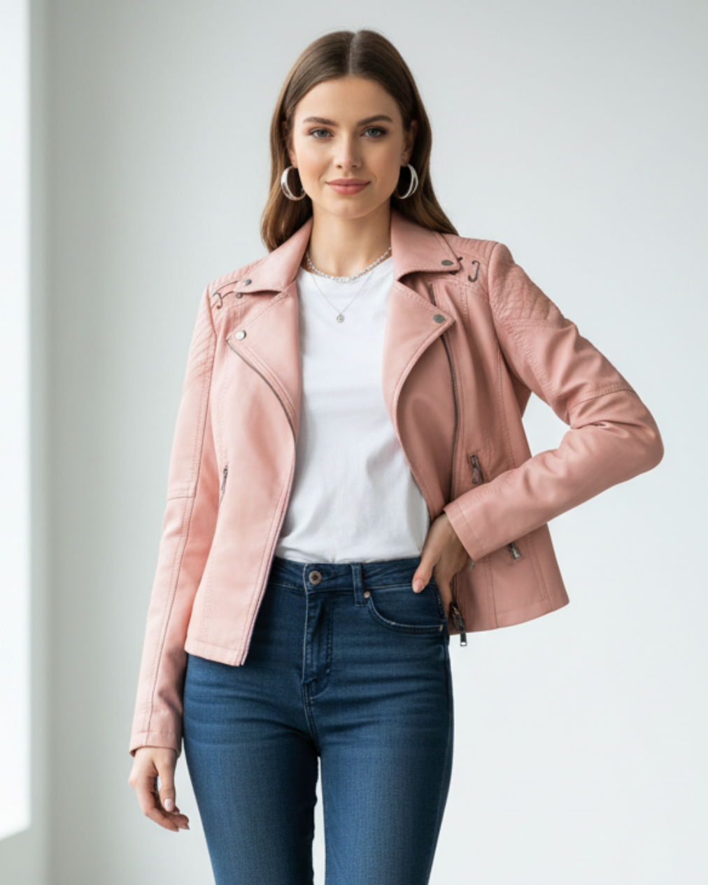 Marjorie | Women’s Blush Faux Leather Jacket