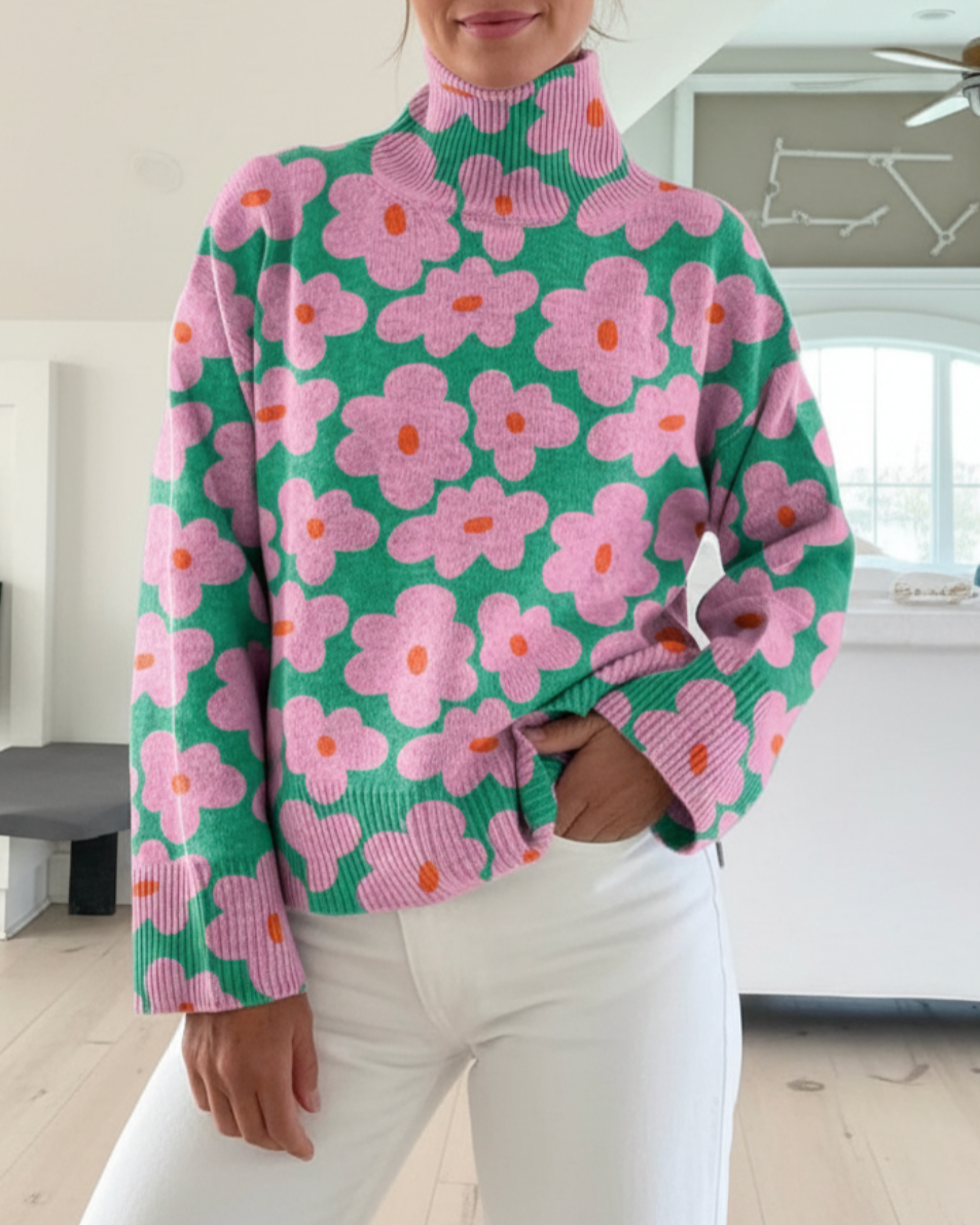 Willaine | Women’s Floral Mock Neck Long Sleeve Sweater