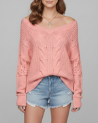 Aurevyn | Women’s V Neck Knit Sweater