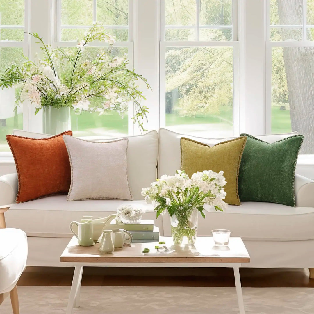 Warm-toned chenille cushion cover adding comfort to living space