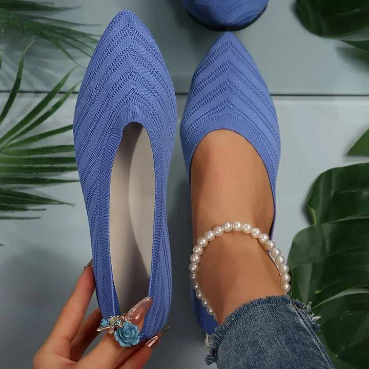Slip on casual footwear for women featuring flexible knitted upper design