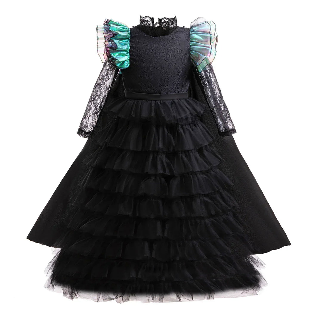 Girls emerald green witch dress ball gown with layered tulle skirt