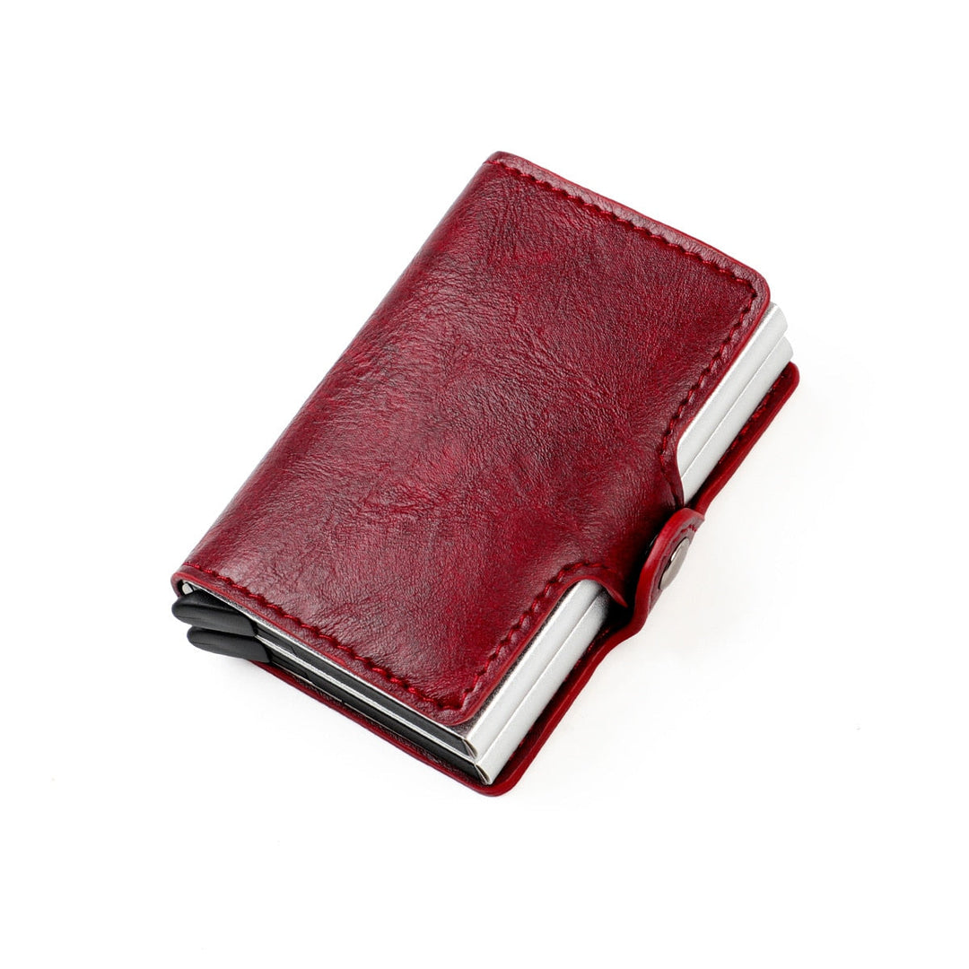 Burgundy RFID blocking aluminium double pop-up wallet