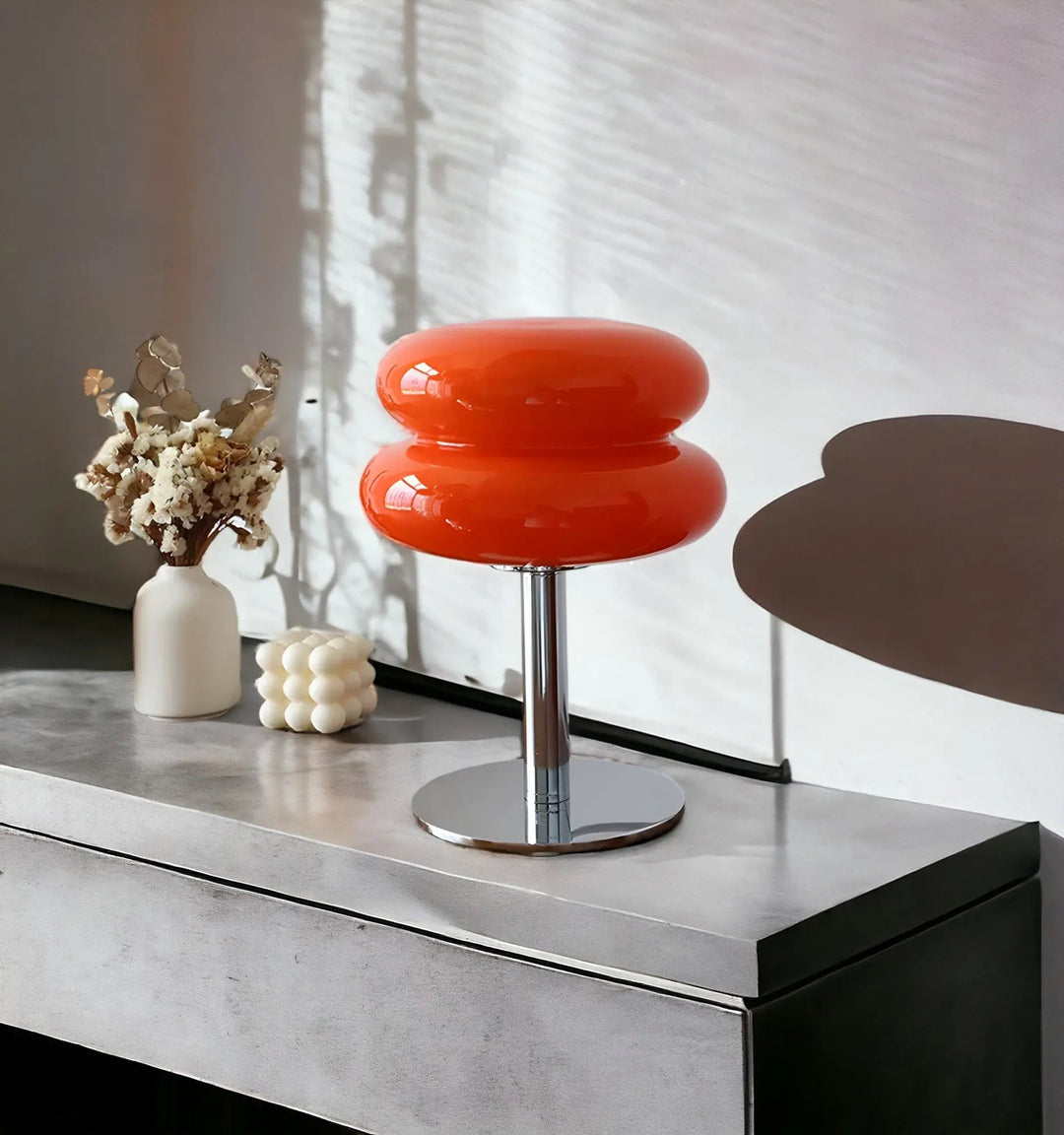 Glass table lamp for bedside lighting with USB power and ambient glow