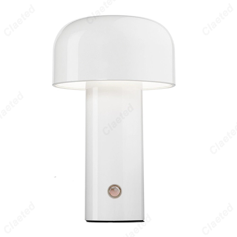 Wireless retro lighting piece styled on a modern living room side table