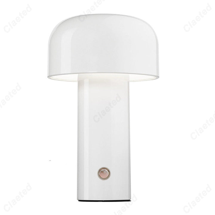 Wireless retro lighting piece styled on a modern living room side table