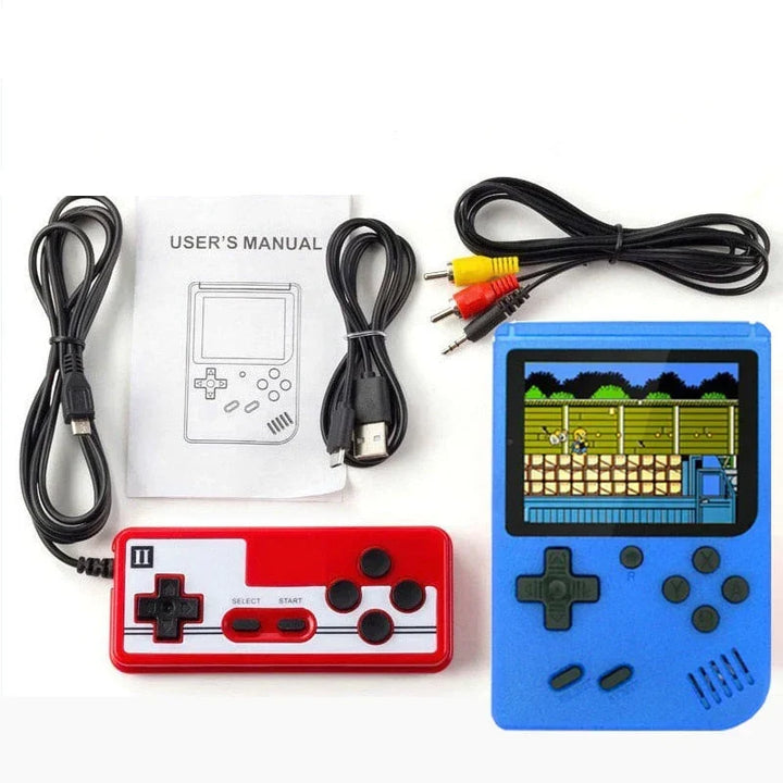 Portable gaming gadget displayed with vibrant screen graphics and controls
