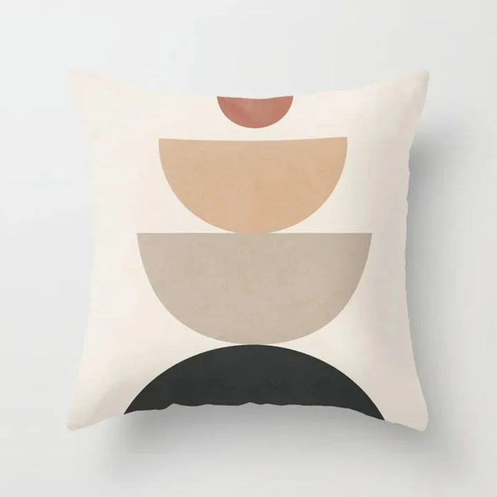 Decorative cushion cover with abstract geometric arch designs in warm tones