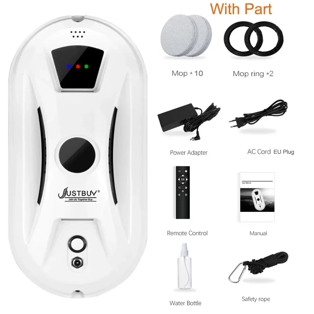 Full set of window cleaning robot accessories including remote control and mop pads