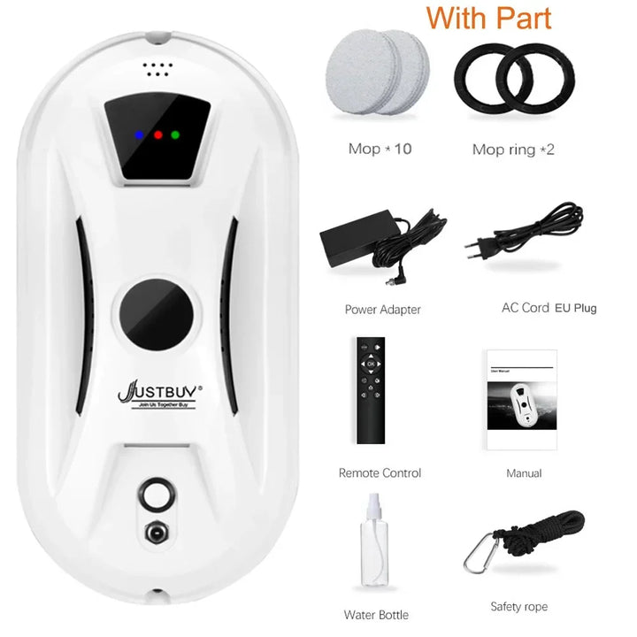 Full set of window cleaning robot accessories including remote control and mop pads