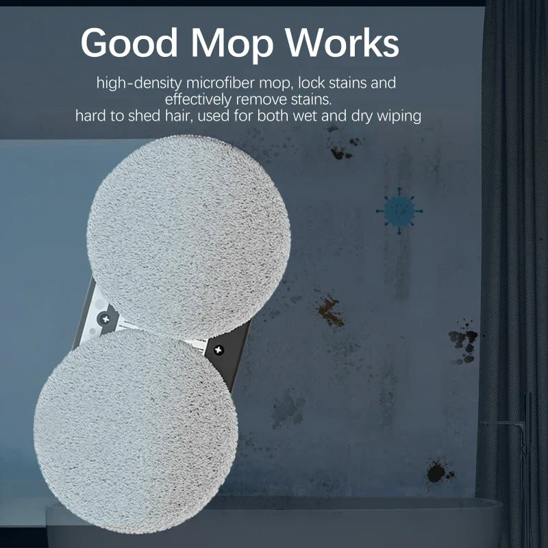 Smart window cleaning robot showing back handle and safety tether for home use