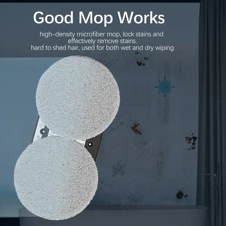 Smart window cleaning robot showing back handle and safety tether for home use