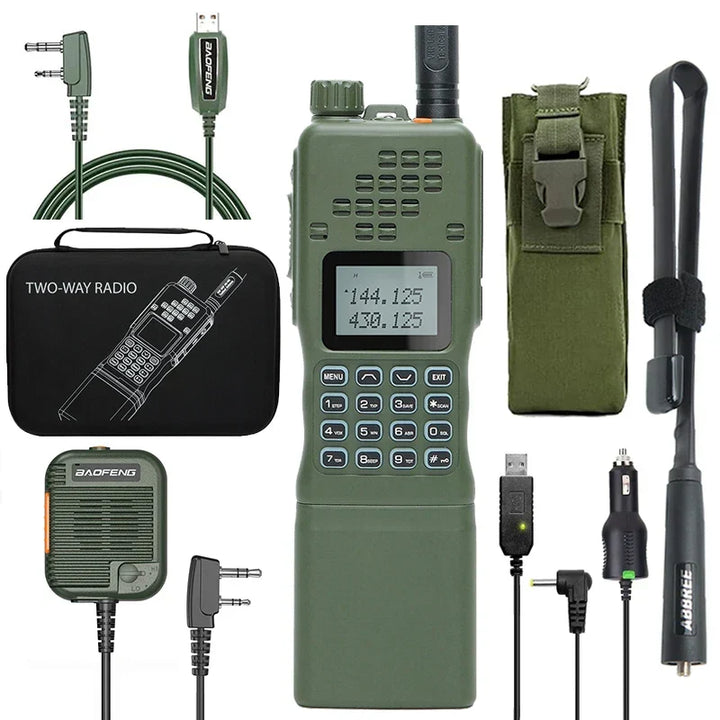 Emergency radio packaging box with included accessories laid out