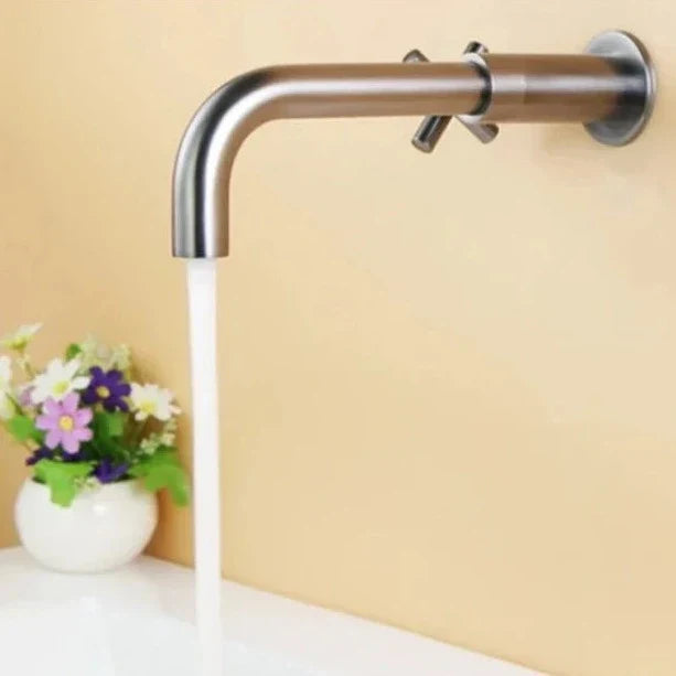 Modern stainless steel wall mounted basin mixer faucet close-up view