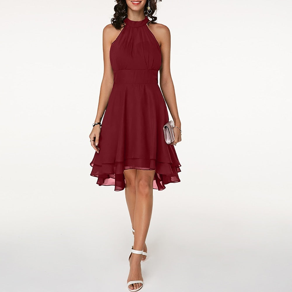 Detailed fabric and hemline shot of the trendy women's ruffled dress