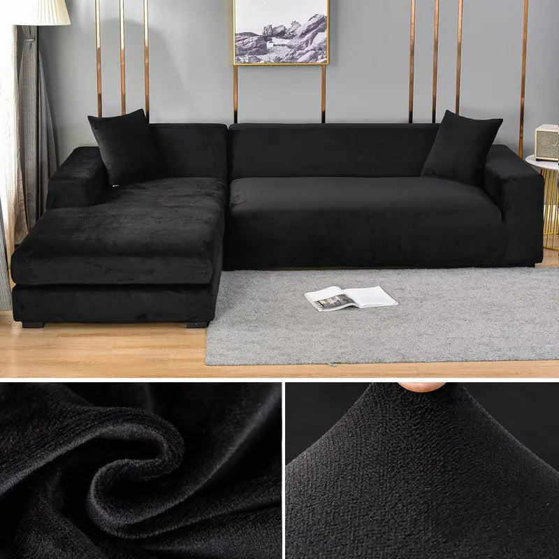 Solid color stretch sofa protector blending seamlessly with home decor