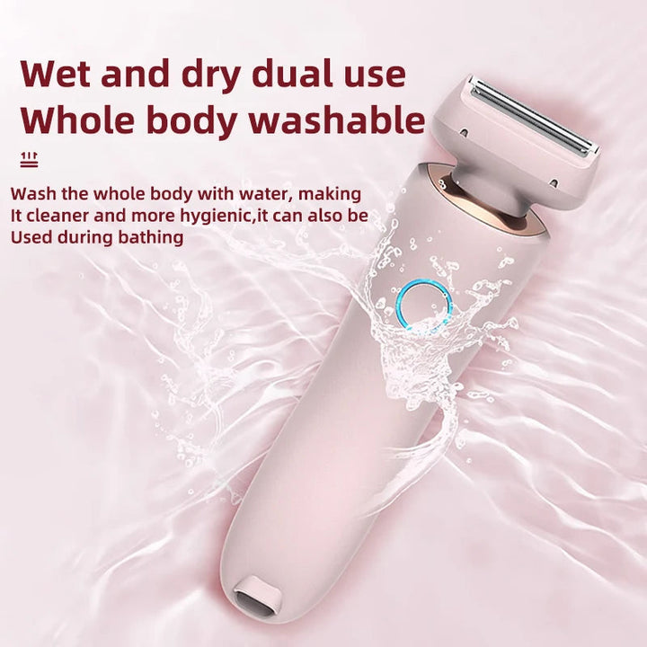 Pink cordless women's electric shaver with LED light for body grooming