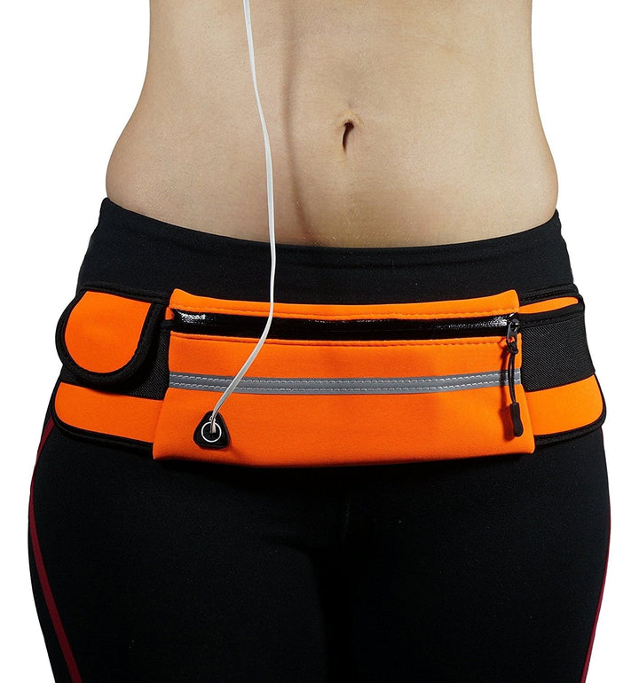 Waterproof running belt stretched to show flexible strap design