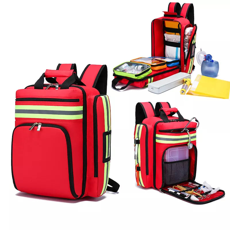 Unisex rugged first aid survival backpack in front view