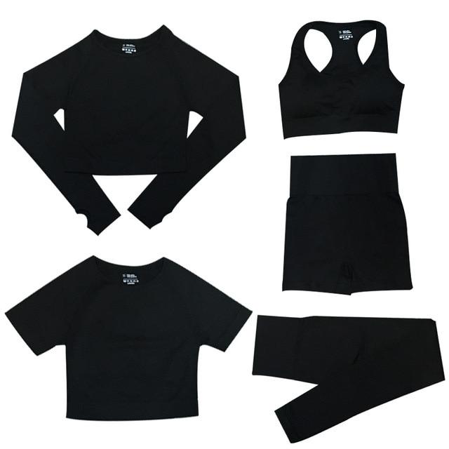 Seamless leggings from women's fitness bundle showing waistband flexibility