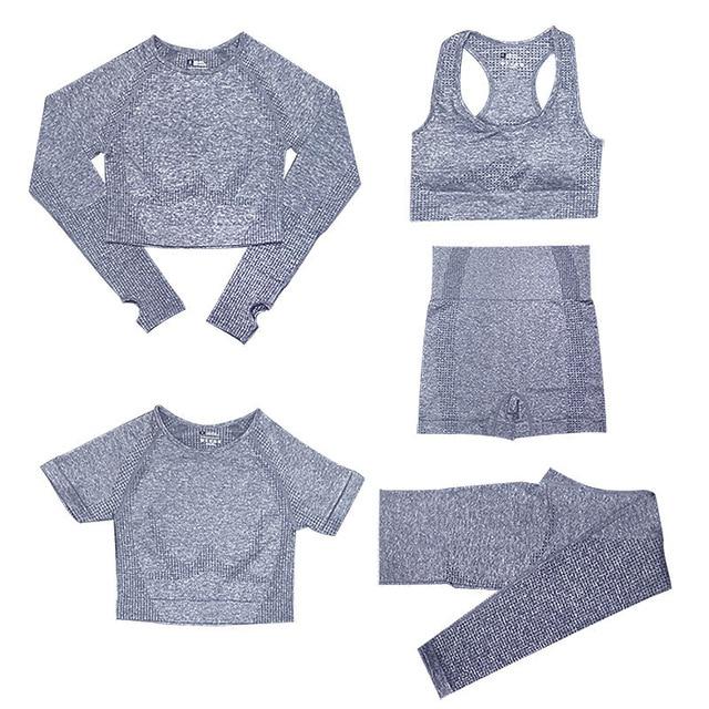 Activewear set sports bra and seamless leggings closeup texture detail