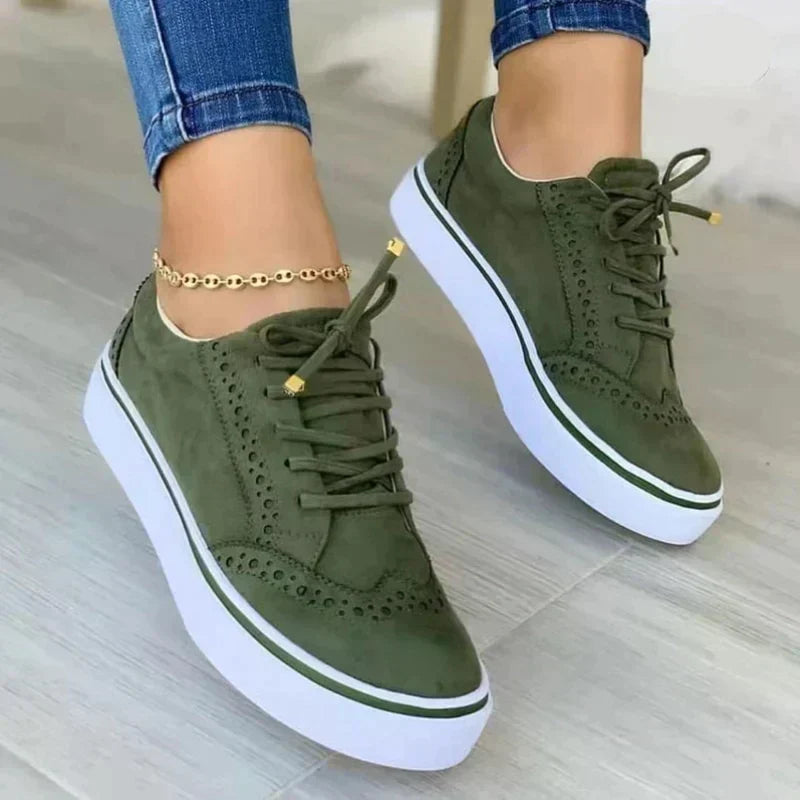 Lightweight orthopedic footwear for women angled to display toe box room