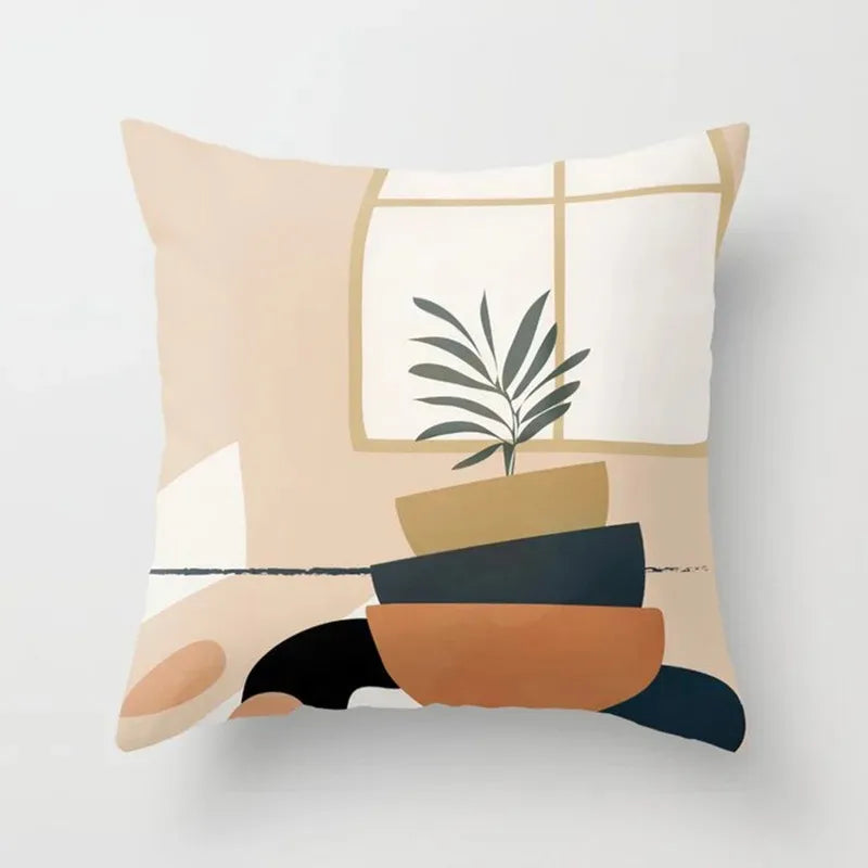 Botanical velvet cushion cover with tropical leaf pattern for living room decor