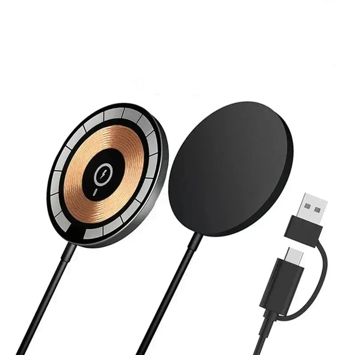 Close-up of the magnetic charging pad surface for modern smartphones