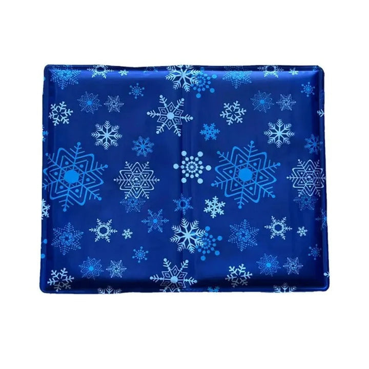 Folded portable blue pet cooling bed for travel