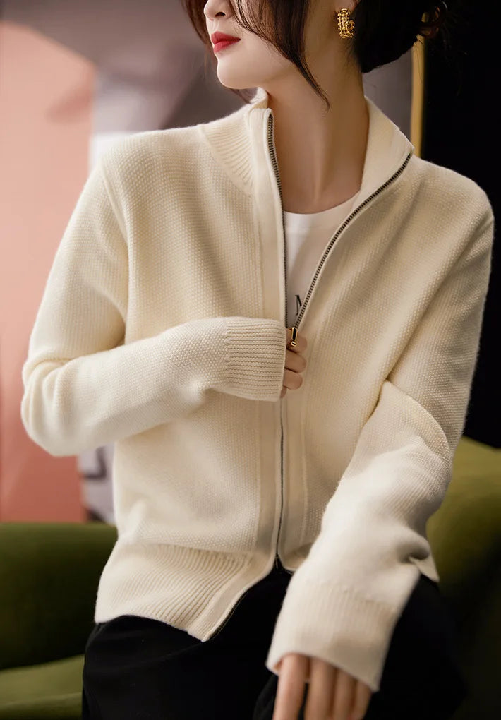 Womens winter fashion layering outfit with zip sweater
