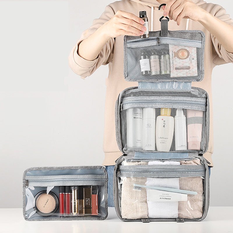 Water-resistant travel organizer bag folded neatly for packing