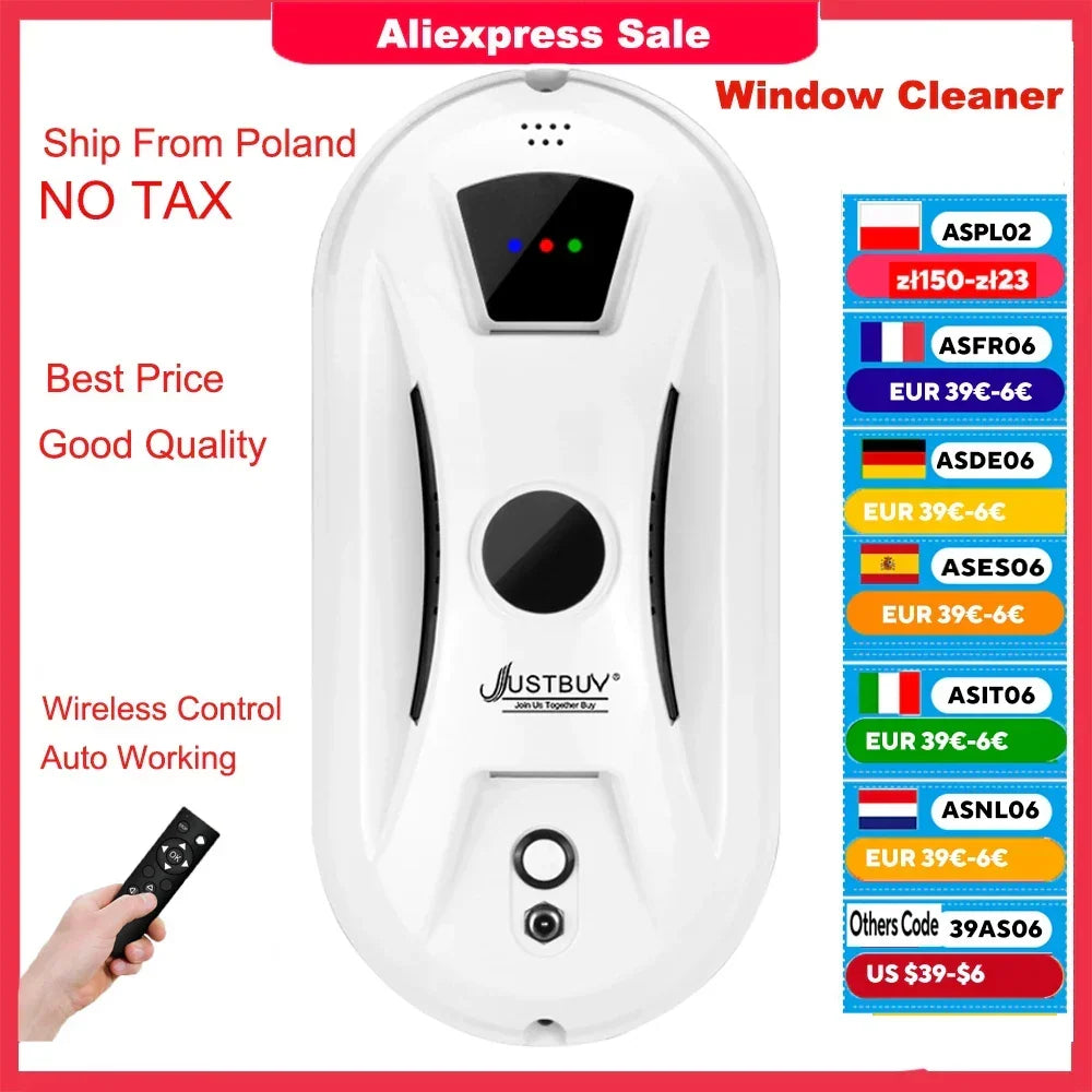 Promotional graphic for automatic window cleaning robot with wireless control