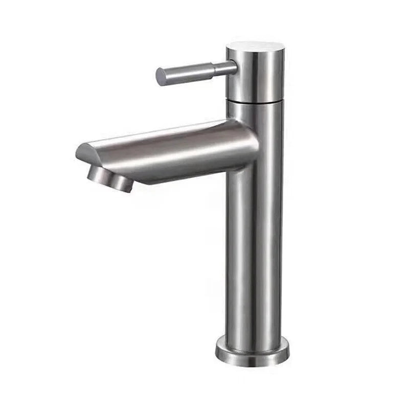 Close-up of modern bathroom faucet spout and water flow control lever