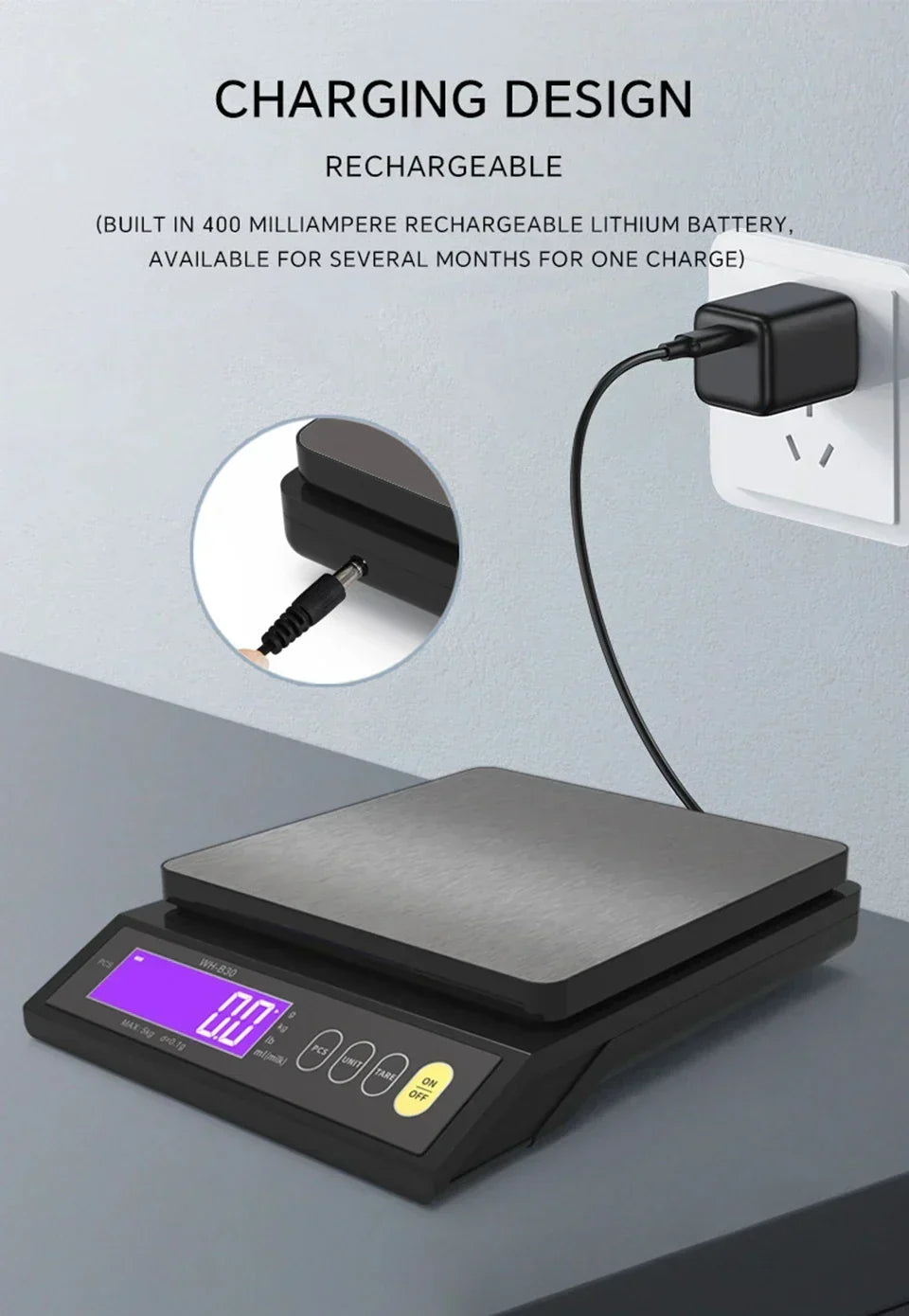 Precision digital cooking scale weighing liquid ingredients